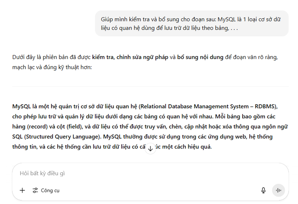 Minh họa sử dụng chatGPT